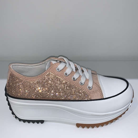 ROSE GOLD RHINESTONE LOW TOP SNEAKERS - Picture 1 of 7